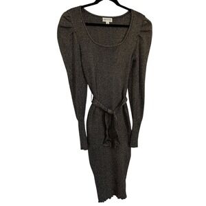 Emma‎ & Posh Long Sleeve Black Gold Metallic Ribbed Sweater Dress WM's Large EUC